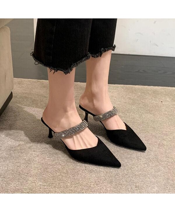 Women's Slippers Mules Rhinestones Pointed Toe Pumps Party Dresses