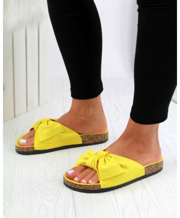 New Womans Slip On Sliders Bow Flatform Mule Summer Sandals Comfy Shoes Sizes 