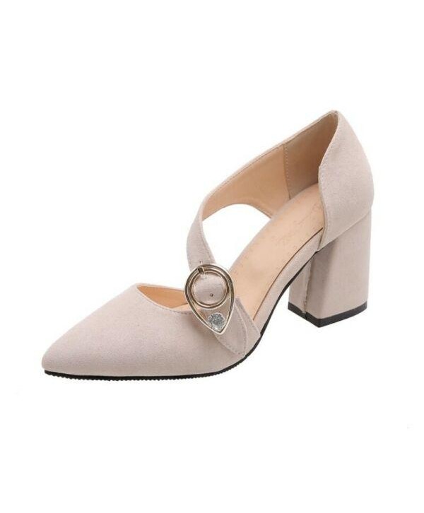 Women's 3 Colors Ankle Strap Mid Block Heel Pointy Toe Sandals OL Court Shoes B