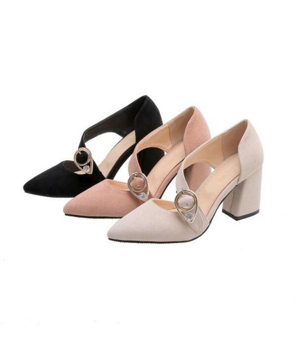 Women's 3 Colors Ankle Strap Mid Block Heel Pointy Toe Sandals OL Court Shoes B