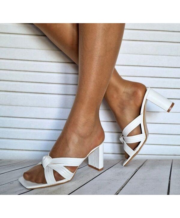Mules Sandals Shoes Ladies Mid Heel Block Open Toe Womens Slip On Summer Sizes